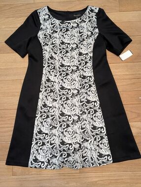 Nwt Women's Connected Apparel Black and White Patterned A-Line Dress Size 14W